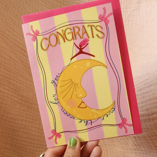 Over The Moon For You Congratulations Card | Eco-Friendly Recycled Paper | Made in UK