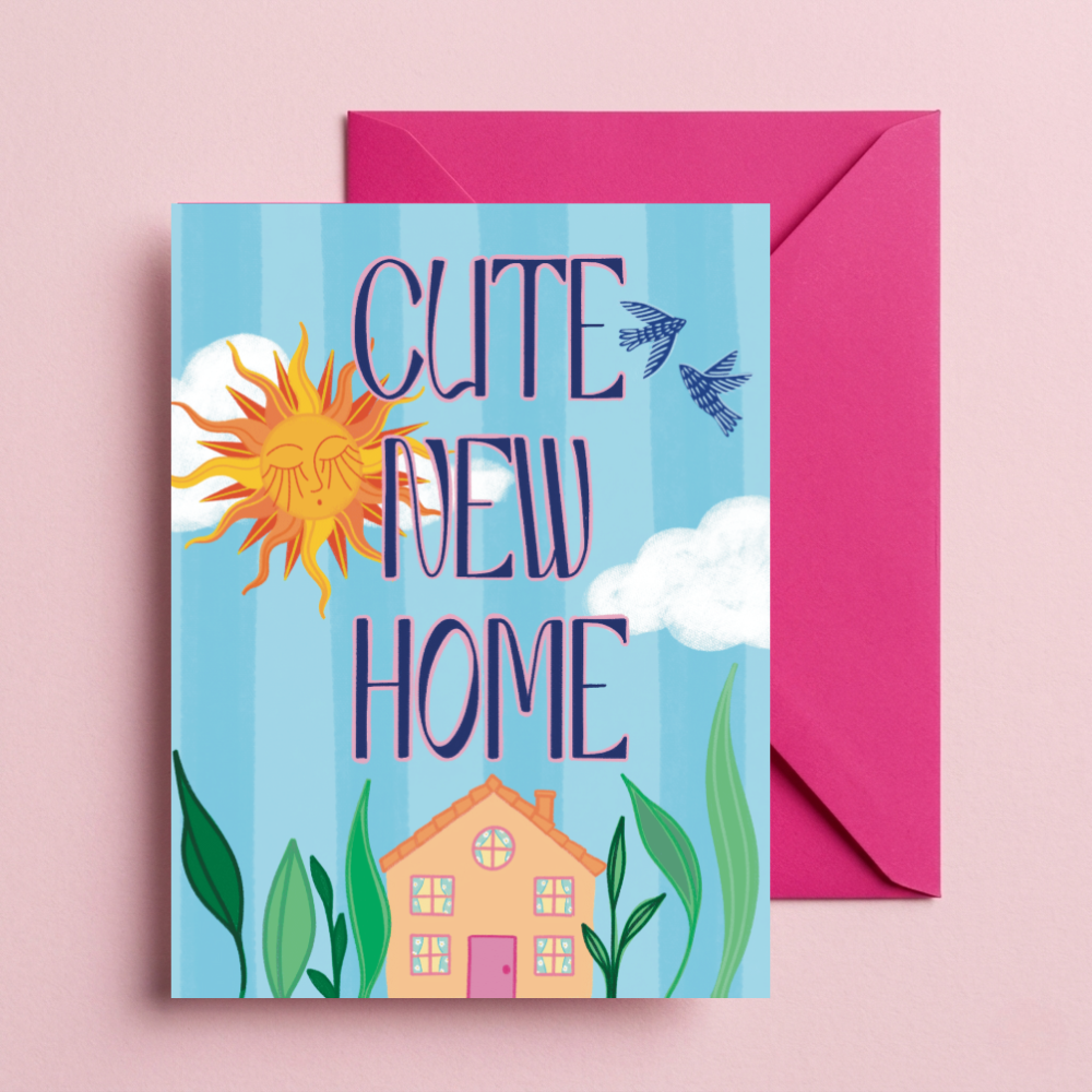 Cute New Home Greeting Card | Illustrated House & Sun Design