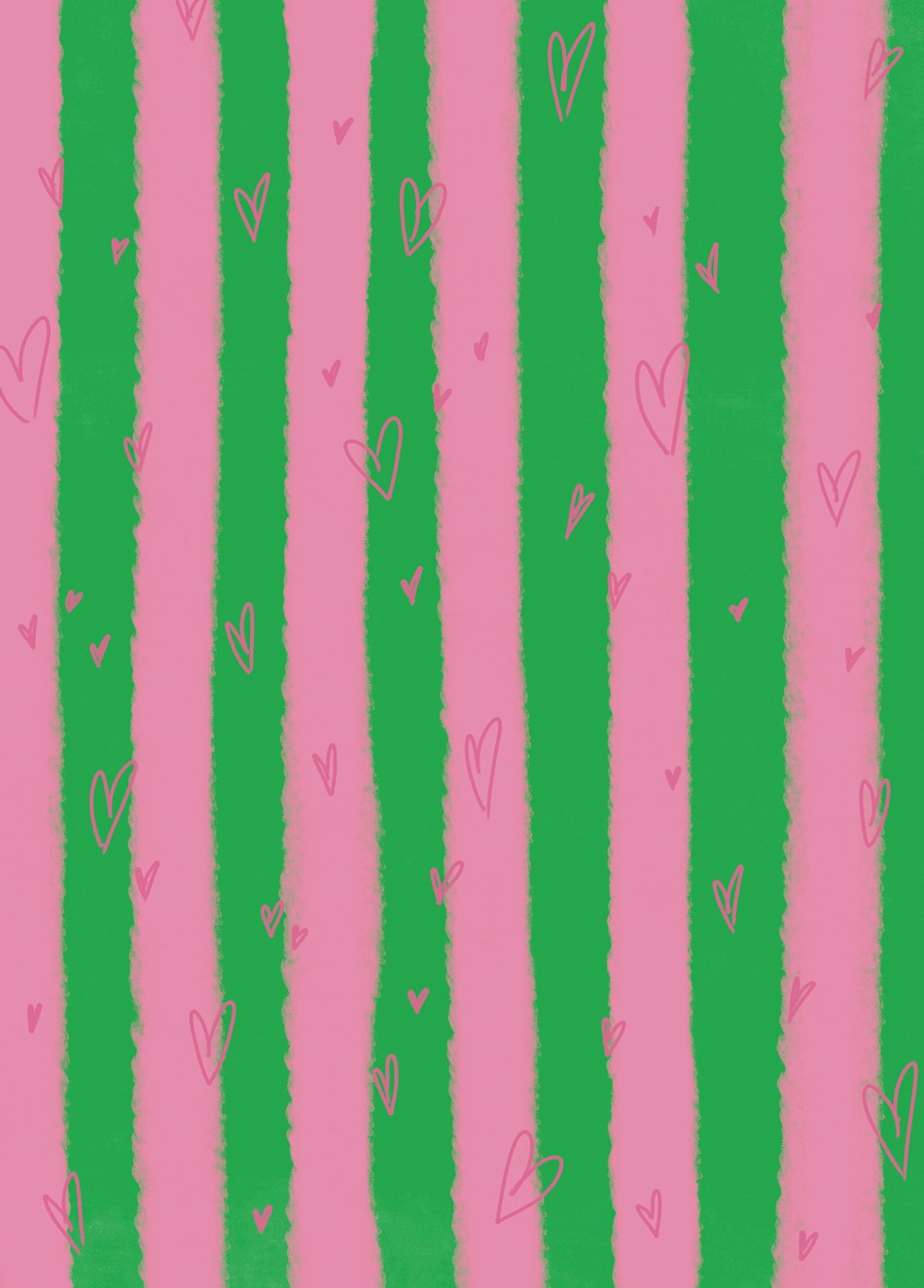 Pink & Green Stripe Hearts Luxury Gift Wrap