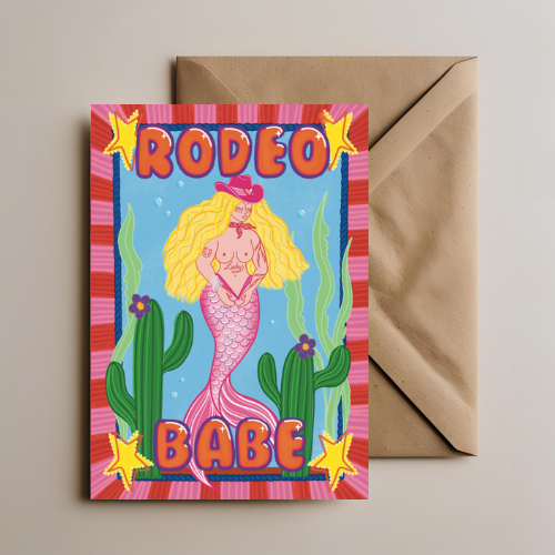Rodeo Babe Mermaid Greetings Card