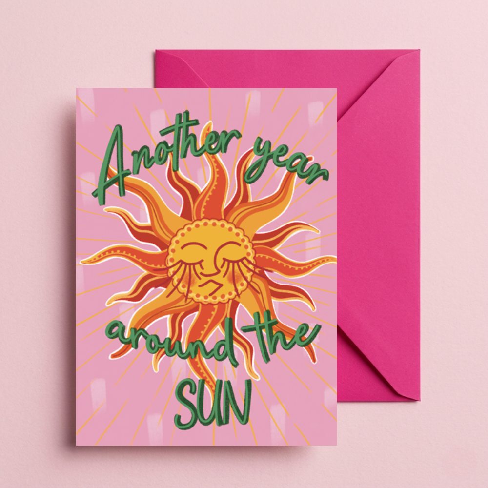 Another Year Around the Sun Birthday Card | Celestial Boho Sun Greeting Card
