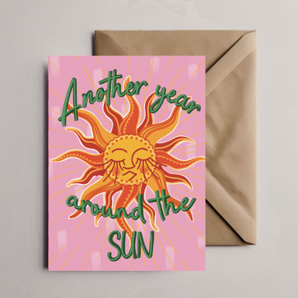 Another Year Around the Sun Birthday Card | Celestial Boho Sun Greeting Card
