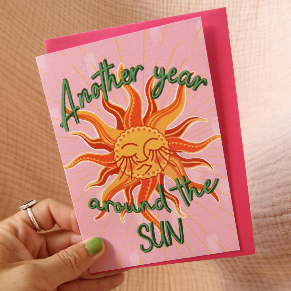 Another Year Around the Sun Birthday Card | Celestial Boho Sun Greeting Card