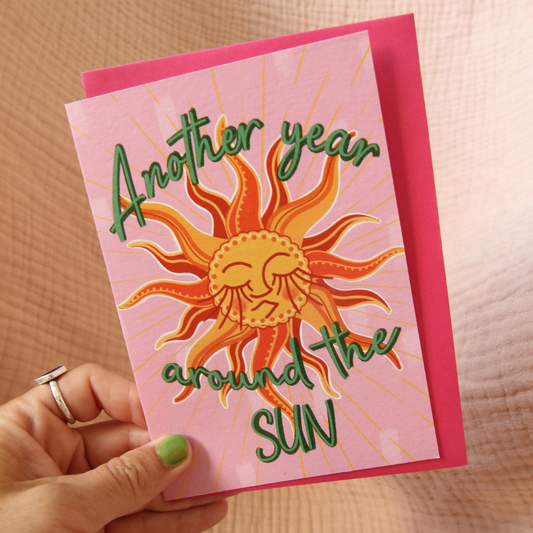 Another Year Around the Sun Birthday Card | Celestial Boho Sun Greeting Card
