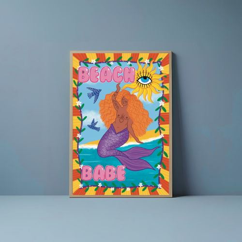 Beach Babe Mermaid Art Print | A4 & A3