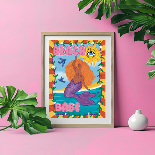 Beach Babe Mermaid Art Print | A4 & A3