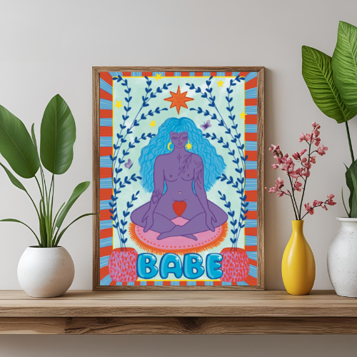 Babe Colourful Nude Art Print | A4 & A3
