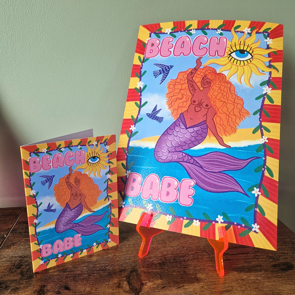 Beach Babe Mermaid Art Print | A4 & A3