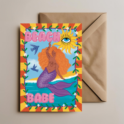 Beach Babe Mermaid Greetings Card