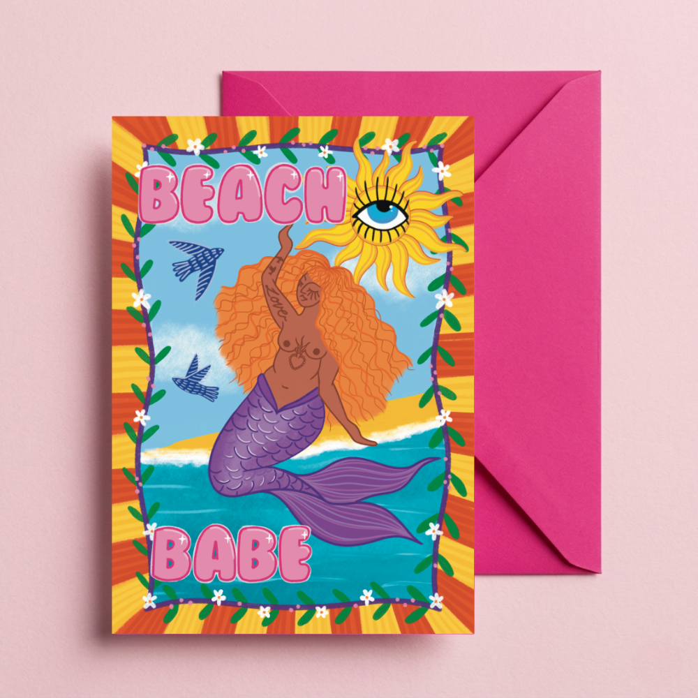 Beach Babe Mermaid Greetings Card