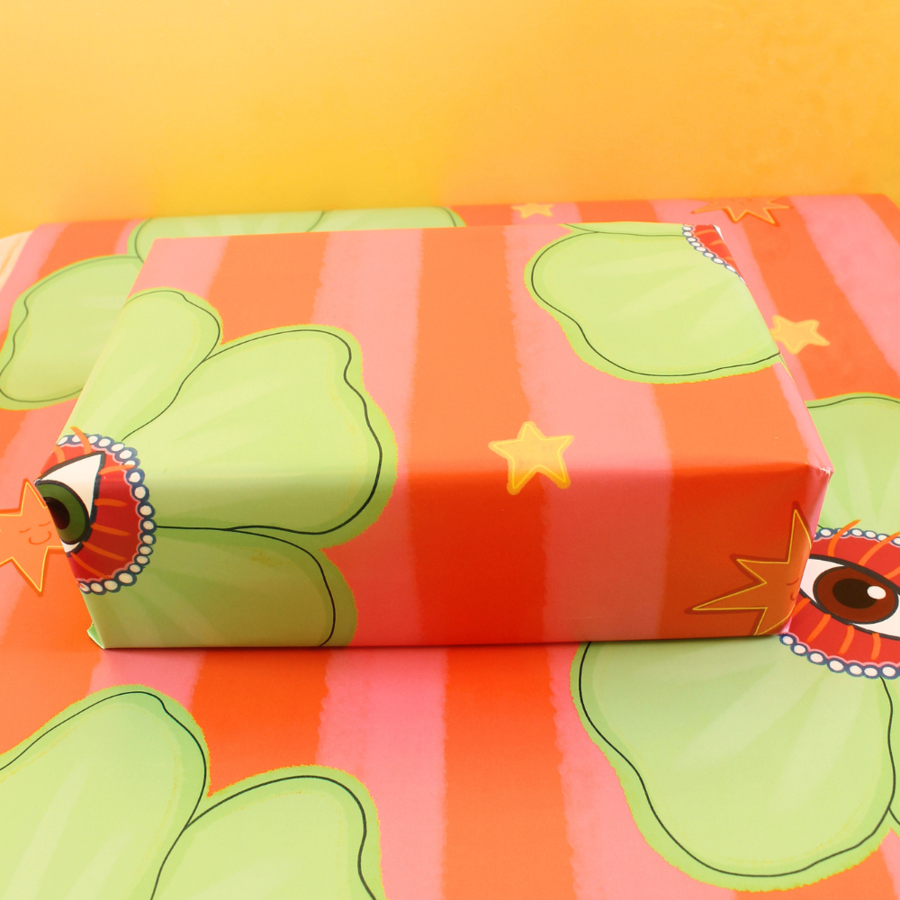 Surrealist Floral Gift Wrap – Bold Stripes & Stars Wrapping Paper