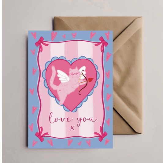 Kitsch Cupid Cat Valentine’s Day Card