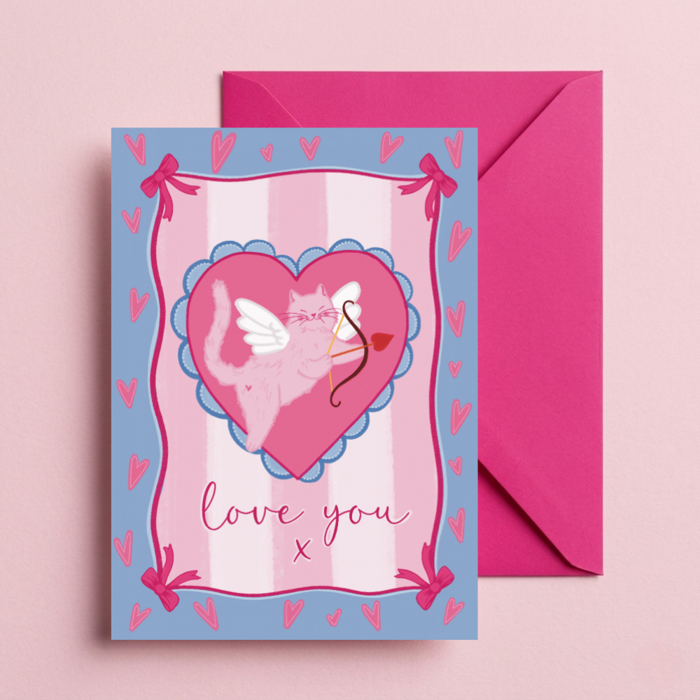 Kitsch Cupid Cat Valentine’s Day Card