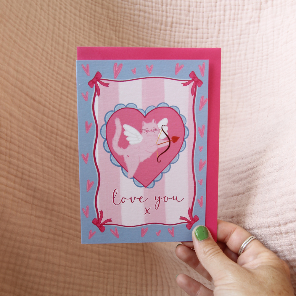 Kitsch Cupid Cat Valentine’s Day Card
