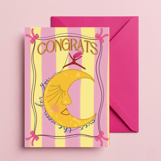 Over The Moon For You Congratulations Card | Eco-Friendly Recycled Paper | Made in UK