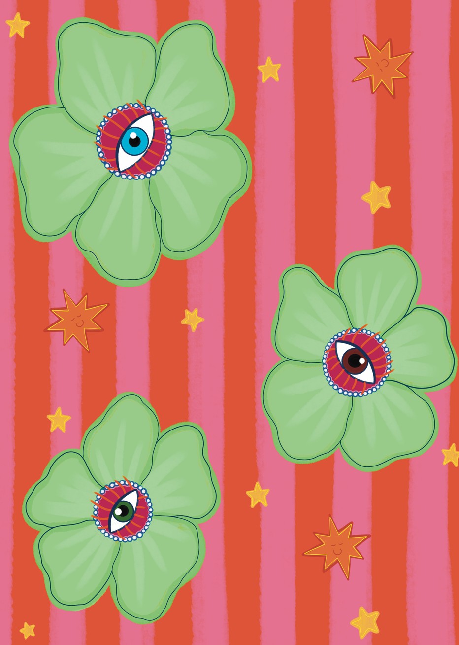 Surrealist Floral Gift Wrap – Bold Stripes & Stars Wrapping Paper