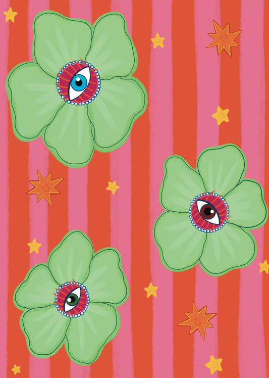 Surrealist Floral Gift Wrap – Bold Stripes & Stars Wrapping Paper