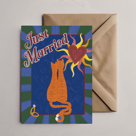 Just Married Orange Tabby Cat Wedding Card – Hand-Illustrated Greeting Card for Cat Lovers