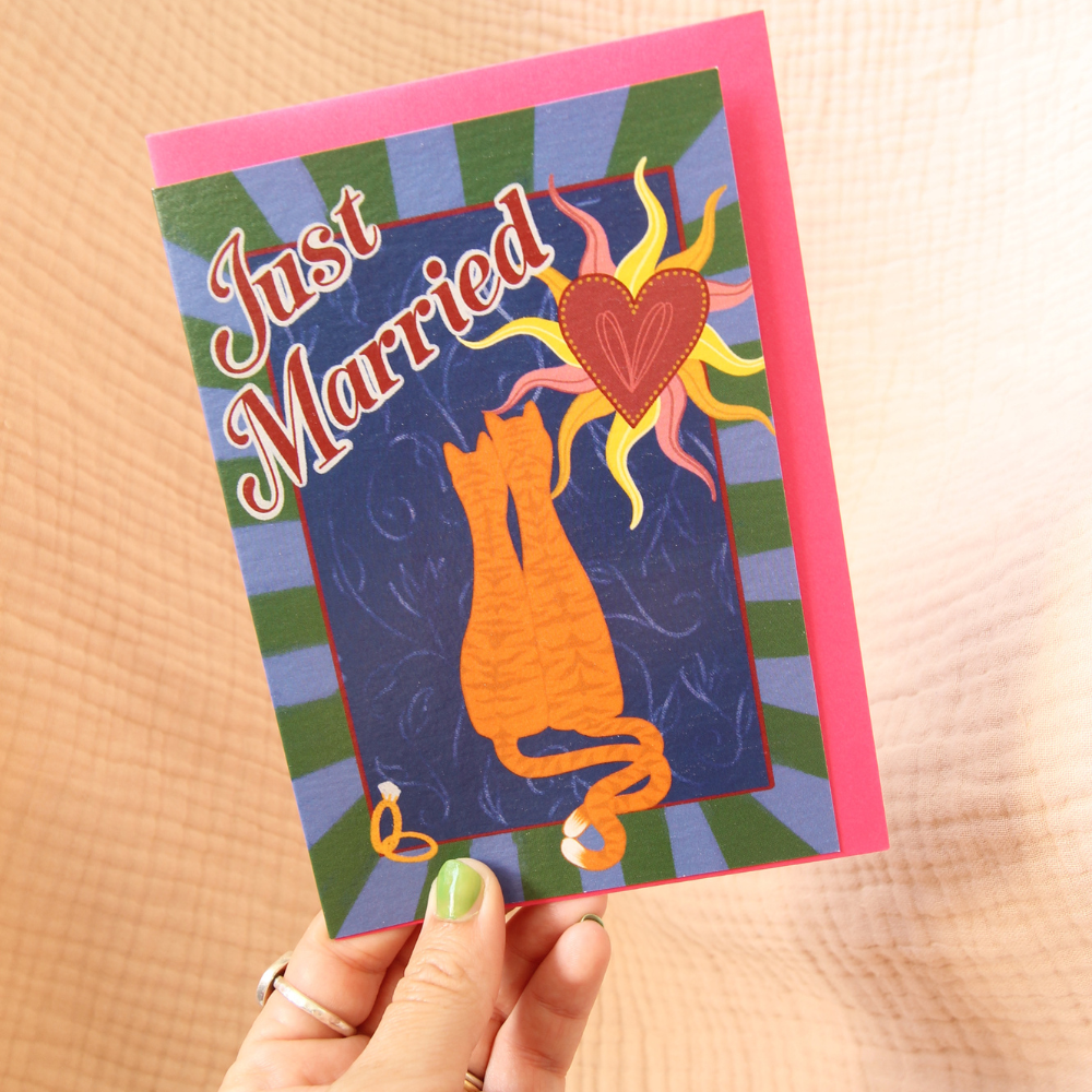 Just Married Orange Tabby Cat Wedding Card – Hand-Illustrated Greeting Card for Cat Lovers