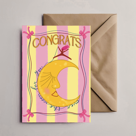 Over The Moon For You Congratulations Card | Eco-Friendly Recycled Paper | Made in UK