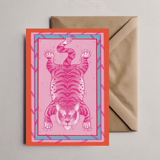 Pink Tiger Greeting Card - Artistic Animal Stationery for Birthday, Thank You, or Any Occasion