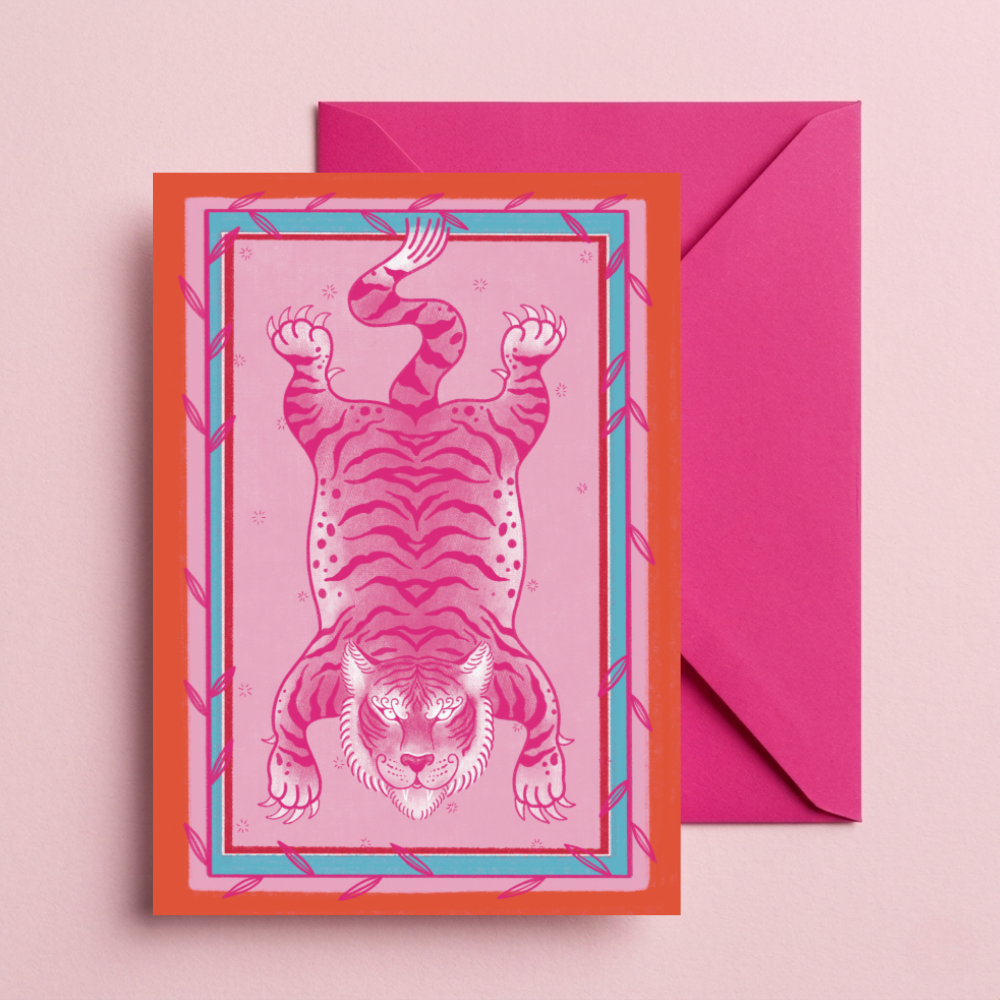 Pink Tiger Greeting Card - Artistic Animal Stationery for Birthday, Thank You, or Any Occasion