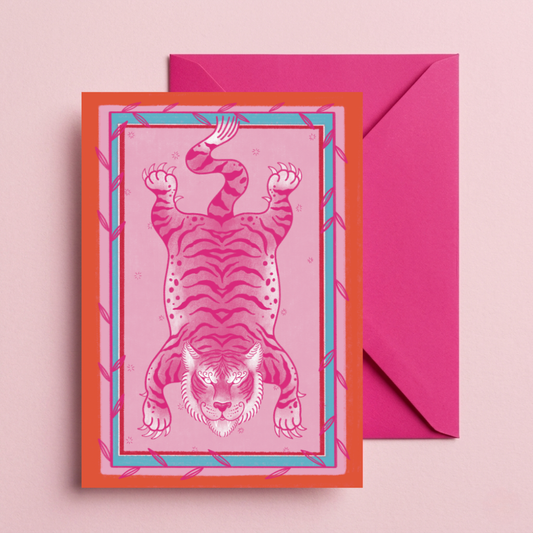 Pink Tiger Greeting Card - Artistic Animal Stationery for Birthday, Thank You, or Any Occasion