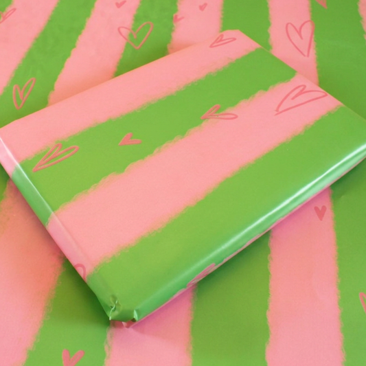 Pink & Green Stripe Hearts Luxury Gift Wrap