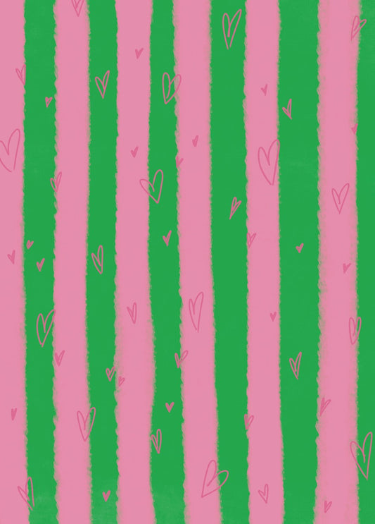 Pink & Green Stripe Hearts Luxury Gift Wrap