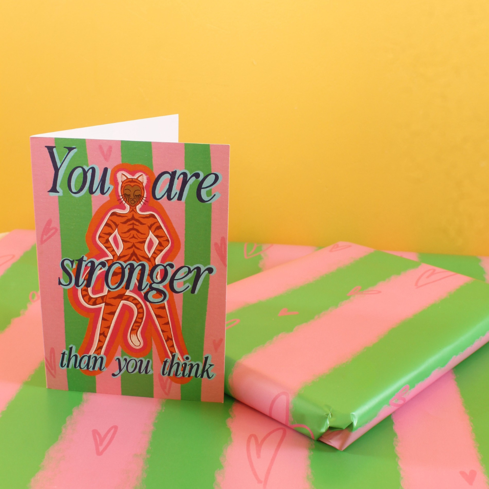 Pink & Green Stripe Hearts Luxury Gift Wrap