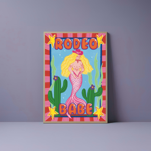Rodeo Babe Mermaid Art Print | A4 & A3
