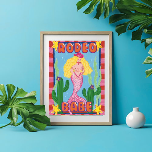Rodeo Babe Mermaid Art Print | A4 & A3