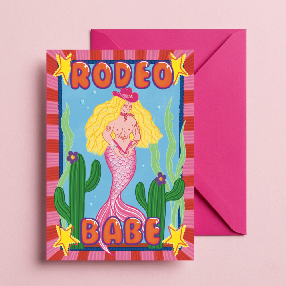Rodeo Babe Mermaid Greetings Card