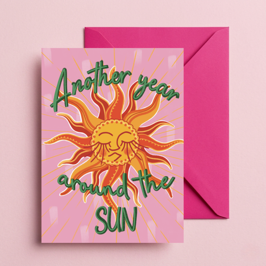Another Year Around the Sun Birthday Card | Celestial Boho Sun Greeting Card