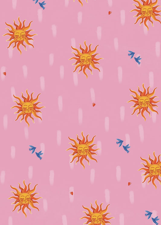 Celestial Sun & Bluebird Luxury Gift Wrap – Dreamy Pink Wrapping Paper