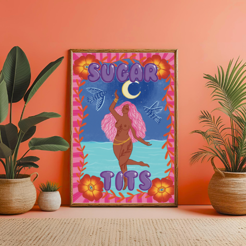 Sugar Tits Colourful Nude Art Print | A4 & A3
