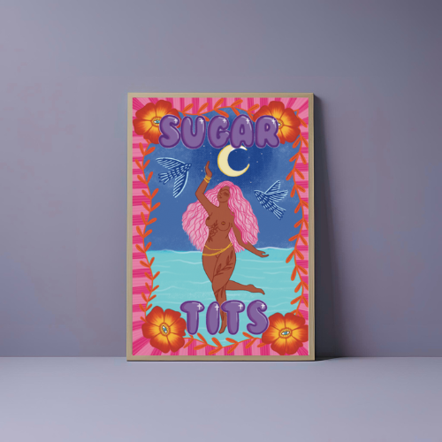 Sugar Tits Colourful Nude Art Print | A4 & A3