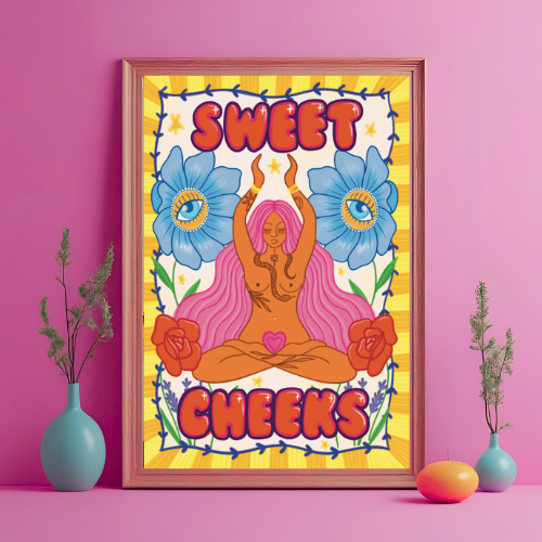 Sweet Cheeks Colourful Nude Art Print | A4 & A3