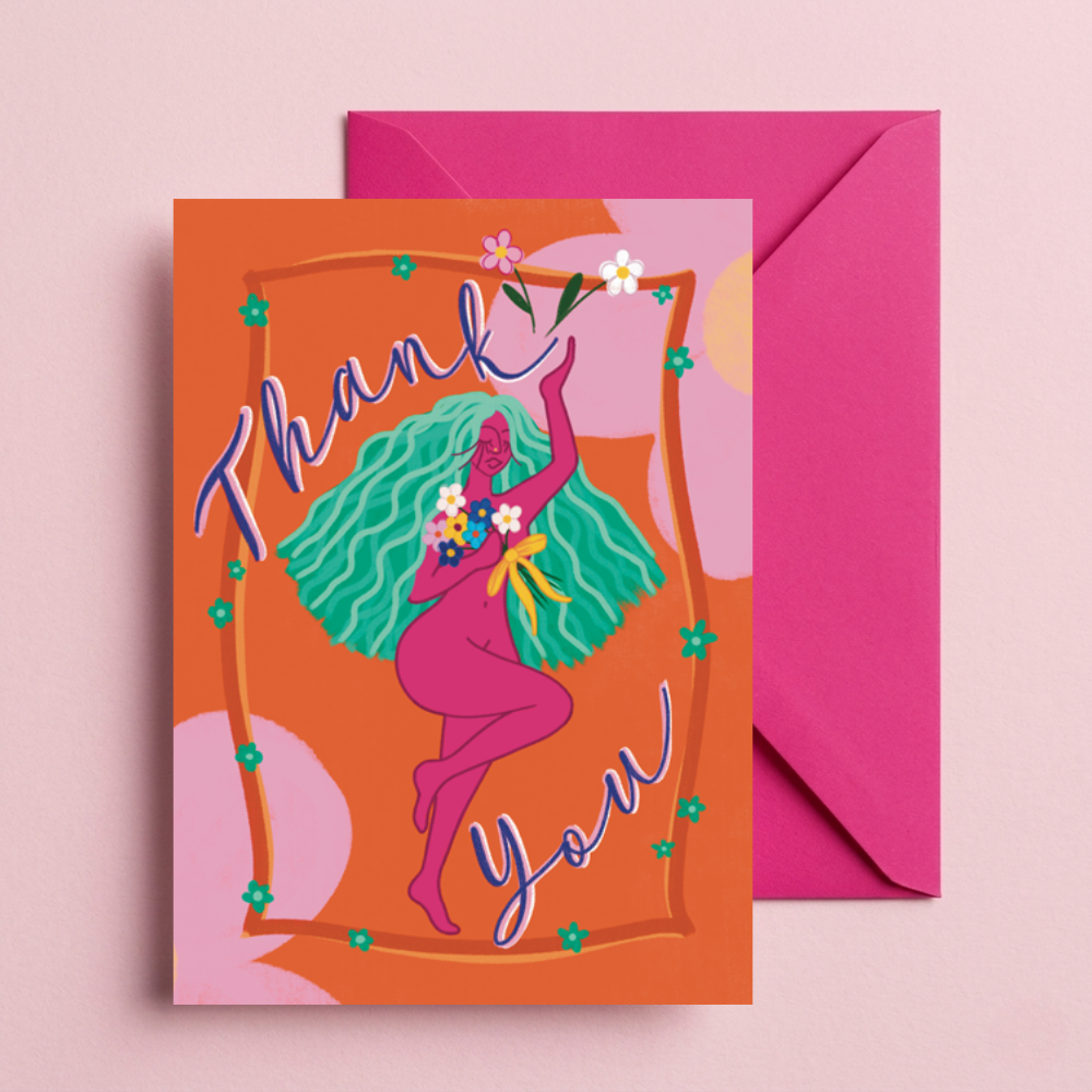 Floral Goddess Thank You Card | Boho Botanical Gratitude Greeting Card