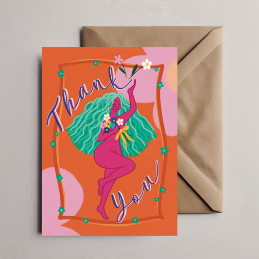 Floral Goddess Thank You Card | Boho Botanical Gratitude Greeting Card