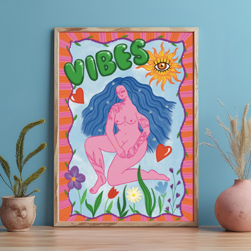 Vibes Colourful Nude Art Print | A4 & A3