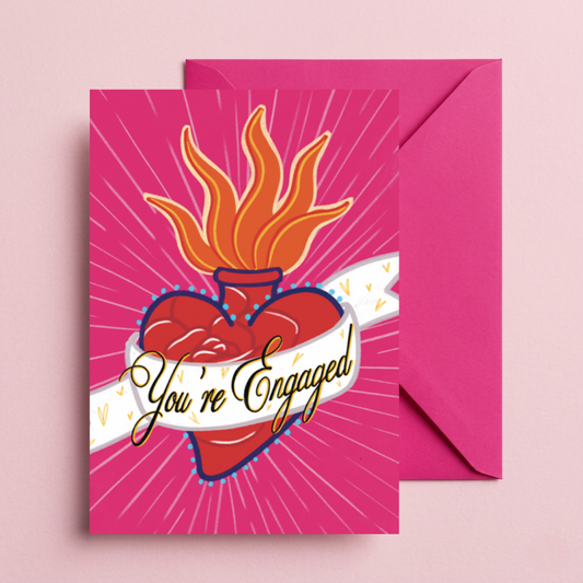 You’re Engaged Greeting Card | Sacred Heart Tattoo Style Engagement Card